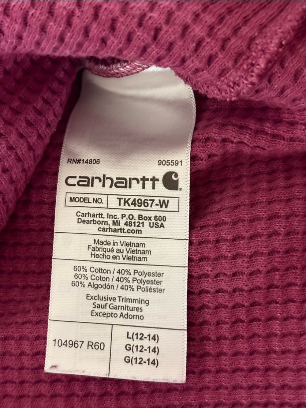 Carhartt Blackberry Waffle Knit Relaxed Fit Pullover Hoodie Sweatshirt - Picture 5 of 6